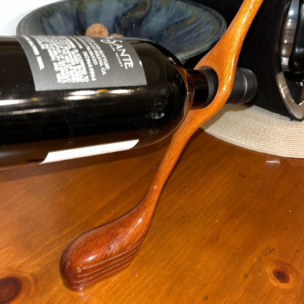 𝅺vintage Wooded Wood Carved Golf Club Wine Bottle Balanced Holder